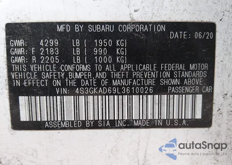 2020 Subaru Impreza Premium z USA, uszkodzony, nr VIN 4S3GKAD69L3610026